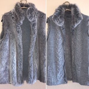 Faux Fur REVERSIBLE Sweater Vest Gray Cabl…